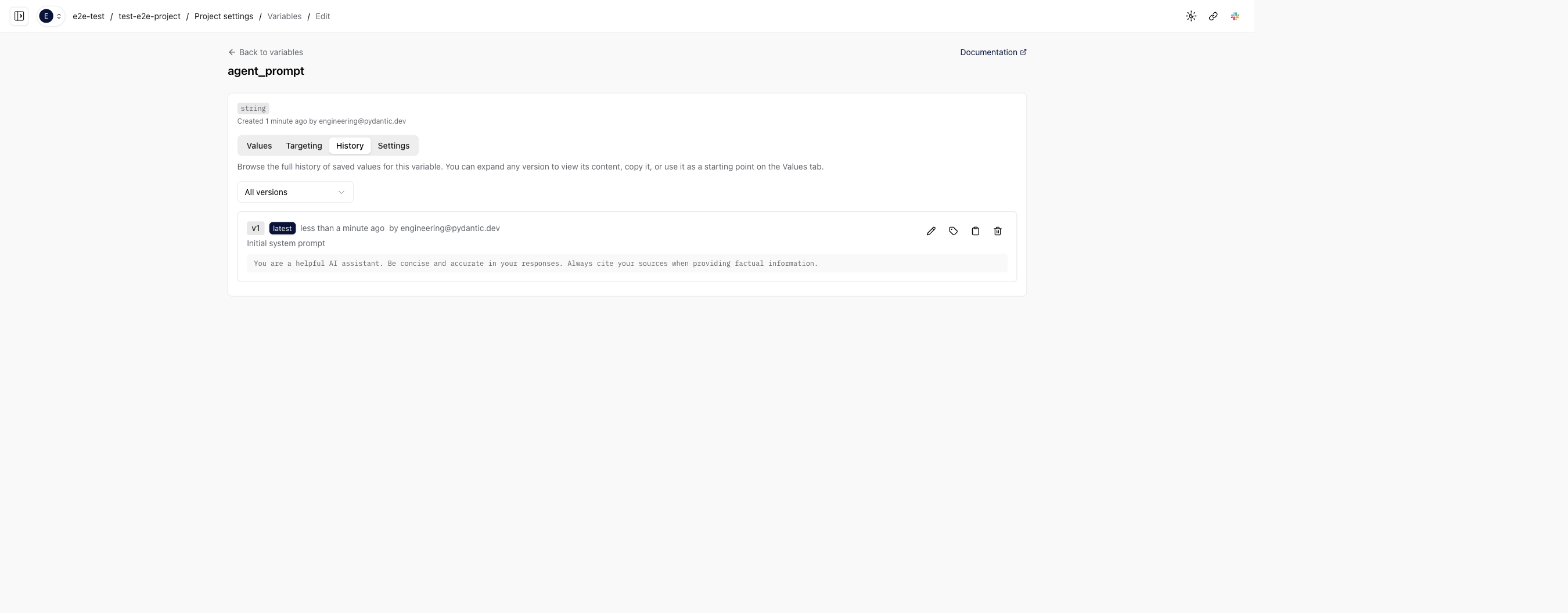 Variable detail history